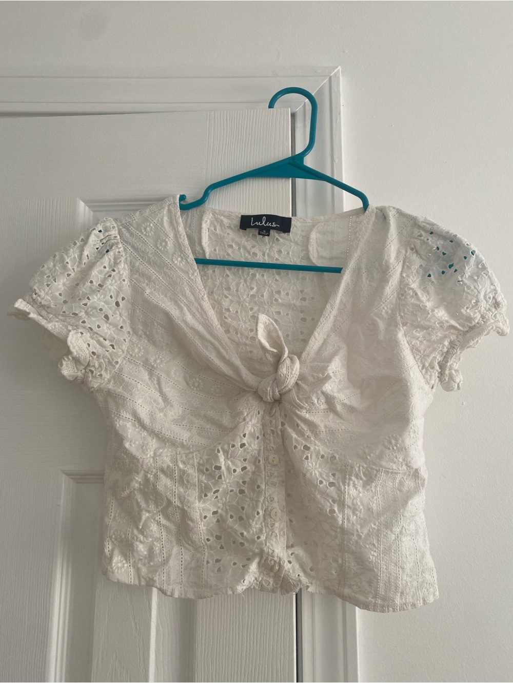 Calla White Eyelet Lace Tie-Front Top